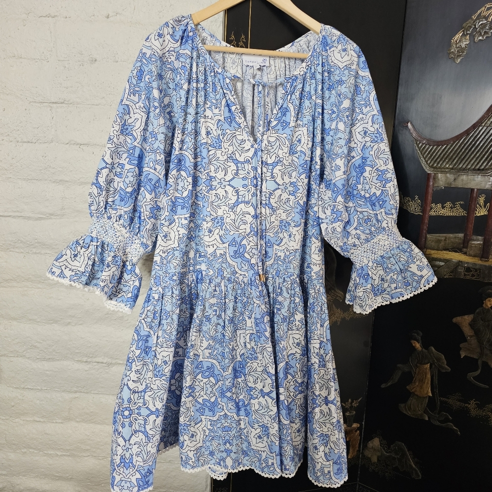 Tuckernuck Cartolina Nantucket Moroccan Tile Cotton Ana Trapeze Mini Dress XL